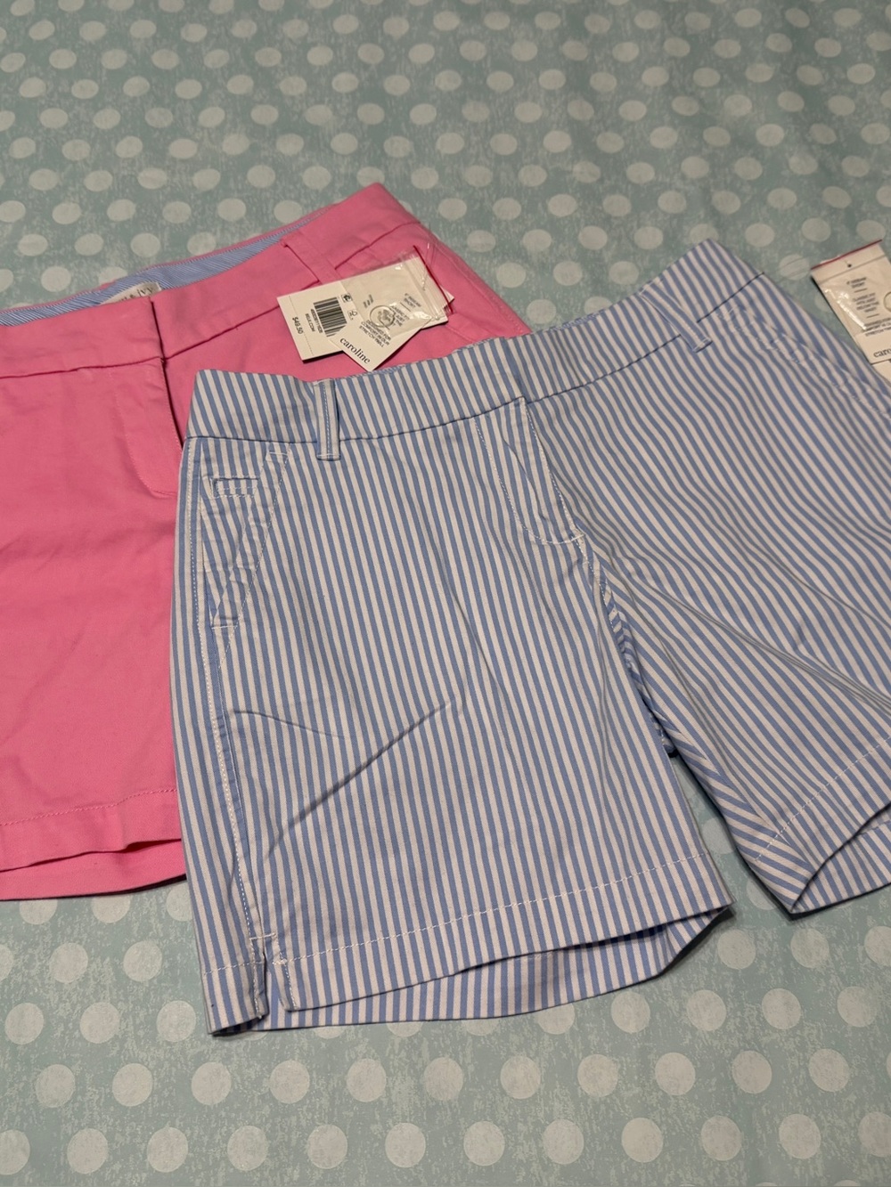 crown & ivy (pink, blue and white stripe) Mid-Rise Chino Shorts NWTs 2 PAIRS